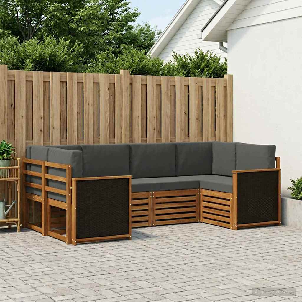Set divano sezionale con cuscino 5 pcs Naturale e Antracite