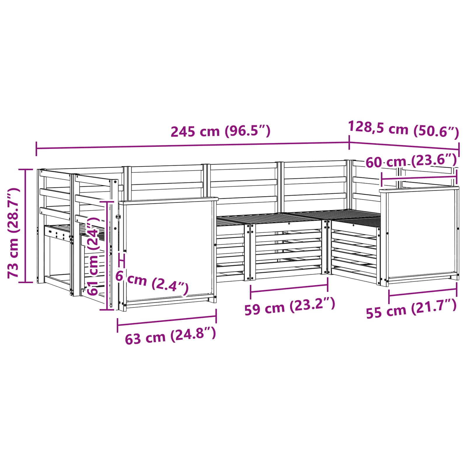 Set divano sezionale 5 pcs Naturale Legno di Acacia Massello | homemem39