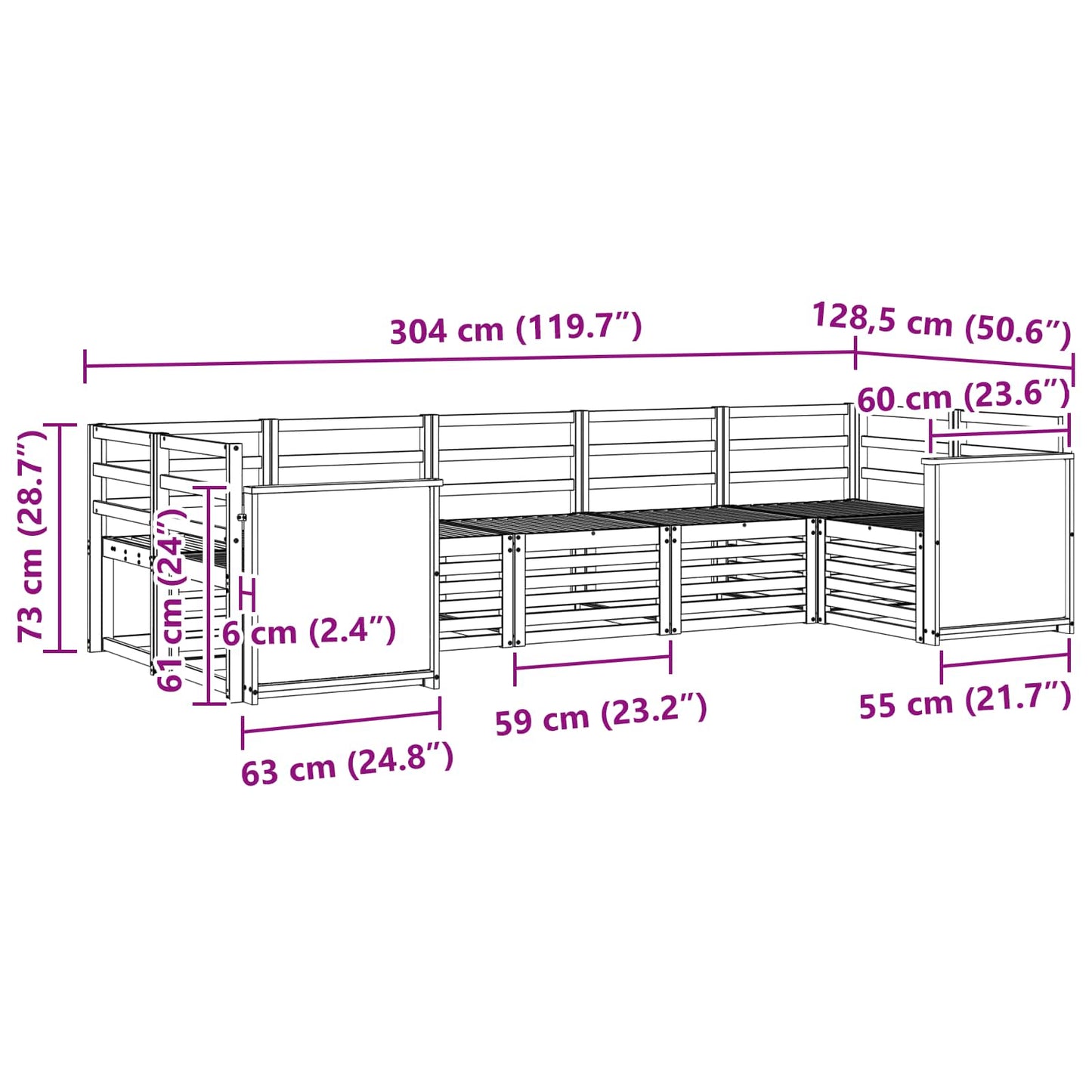 Set divano sezionale 6 pcs Naturale Legno di Acacia Massello | homemem39
