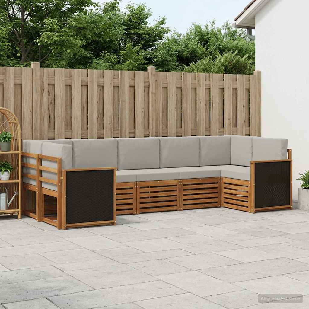 Set divano sezionale con cuscino 6 pcs Naturale e Grigio Chiaro