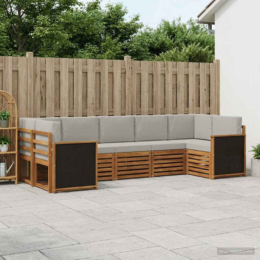 Set divano sezionale con cuscino 6 pcs Naturale e Grigio Chiaro