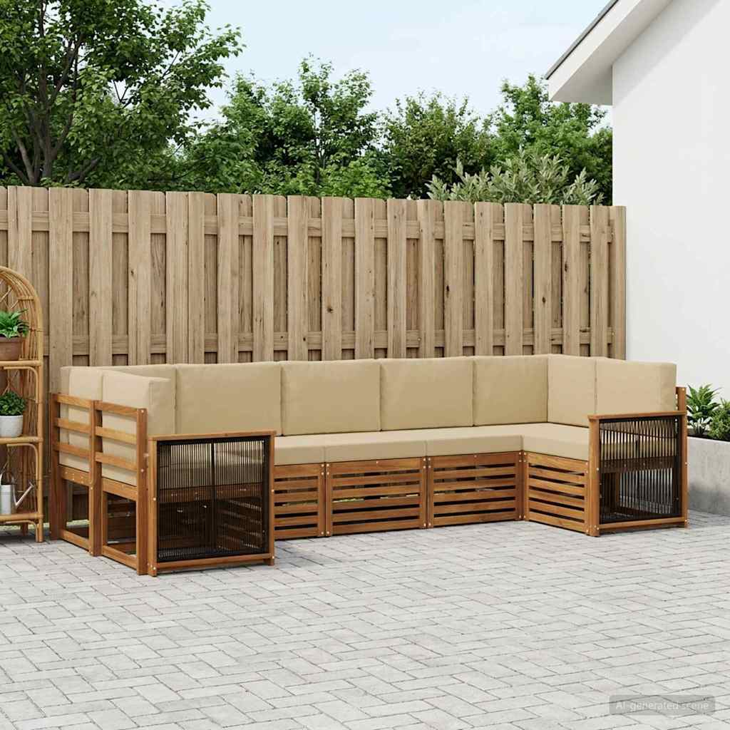 Set divano sezionale con cuscino 6 pcs Naturale
