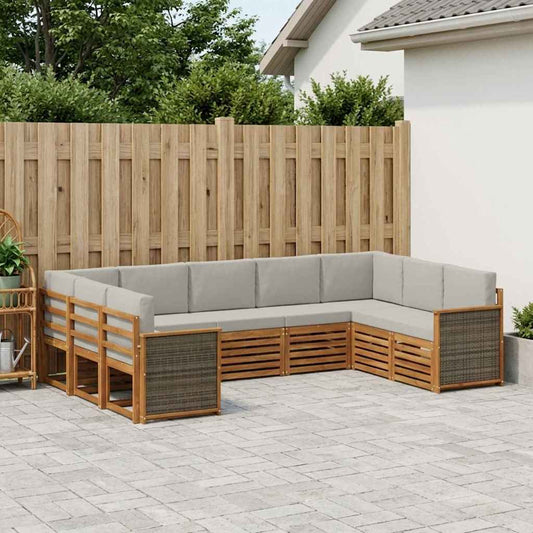 Set divano sezionale con cuscino 7 pcs Naturale e Grigio Chiaro