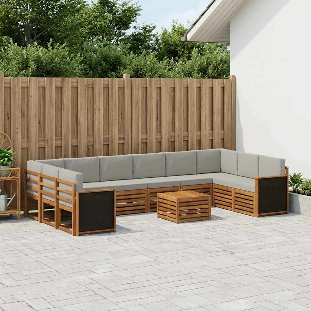 Set di divani da esterno 8 pcs Naturale e Grigio Chiaro