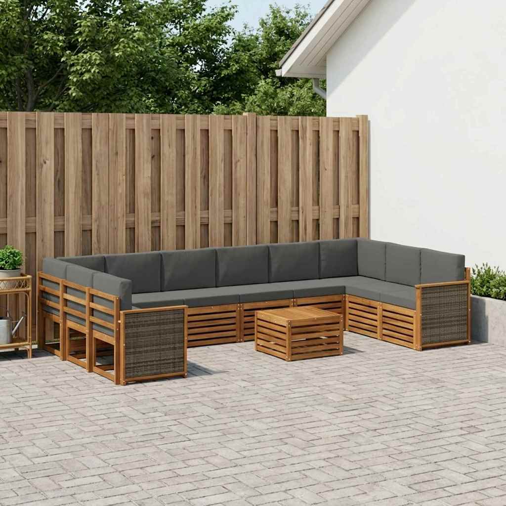 Set di divani da esterno con cuscino 8 pcs Naturale e Antracite