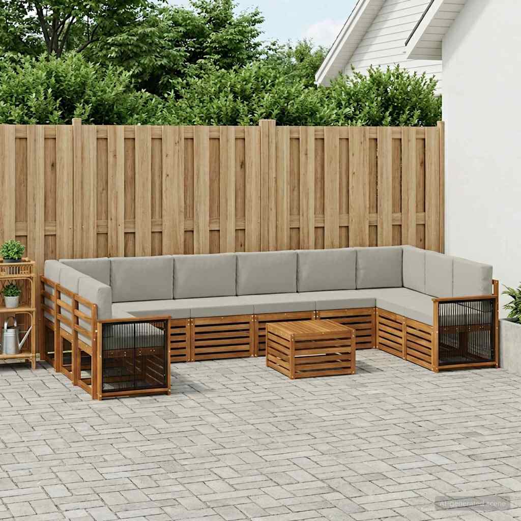 Set di divani da esterno 8 pcs Naturale e Grigio Chiaro