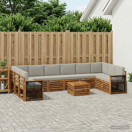Set di divani da esterno 8 pcs Naturale e Grigio Chiaro