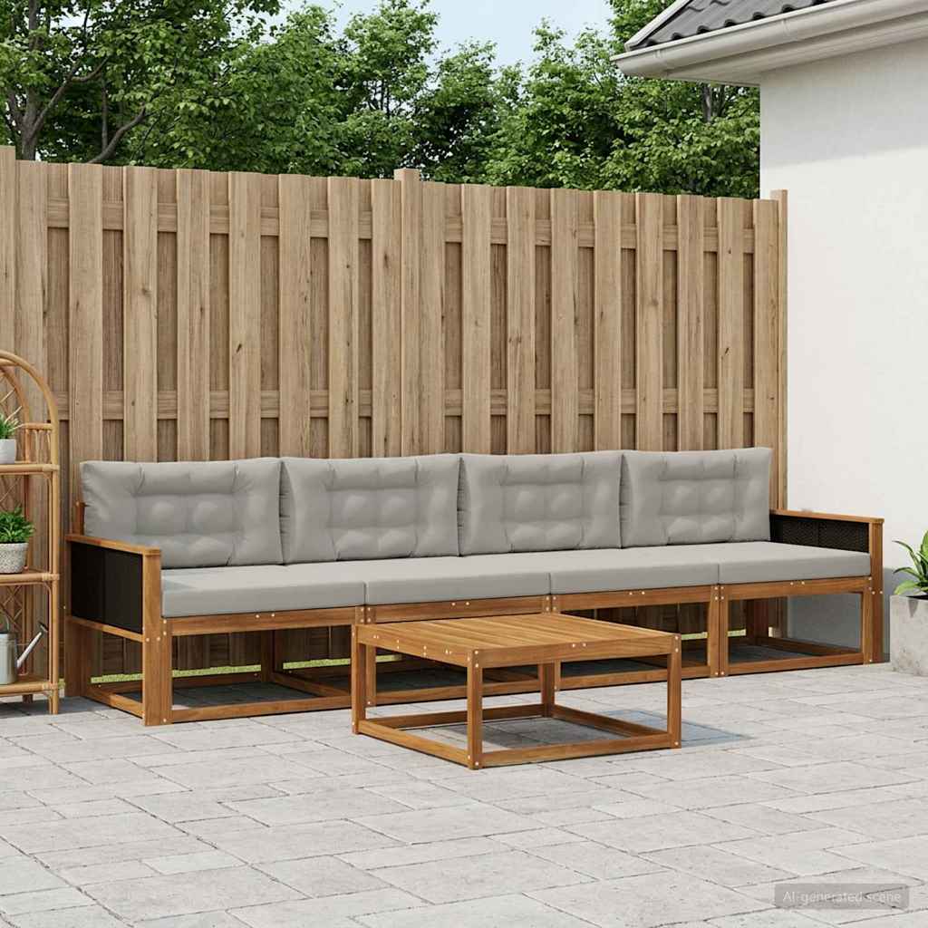 Set di divani da esterno 5 pcs Naturale e Grigio chiaro | homemem39