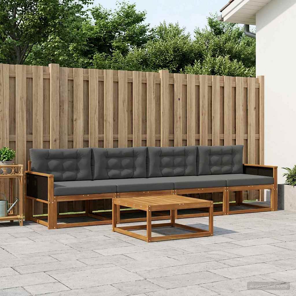 Set di divani da esterno con cuscino 5 pcs Naturale e Antracite | homemem39