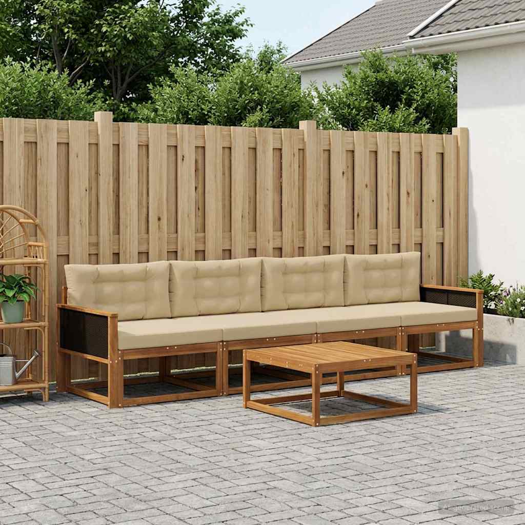 Set di divani da esterno con cuscino 5 pcs Naturale e Beige | homemem39