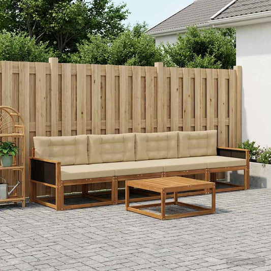 Set di divani da esterno con cuscino 5 pcs Naturale e Beige | homemem39
