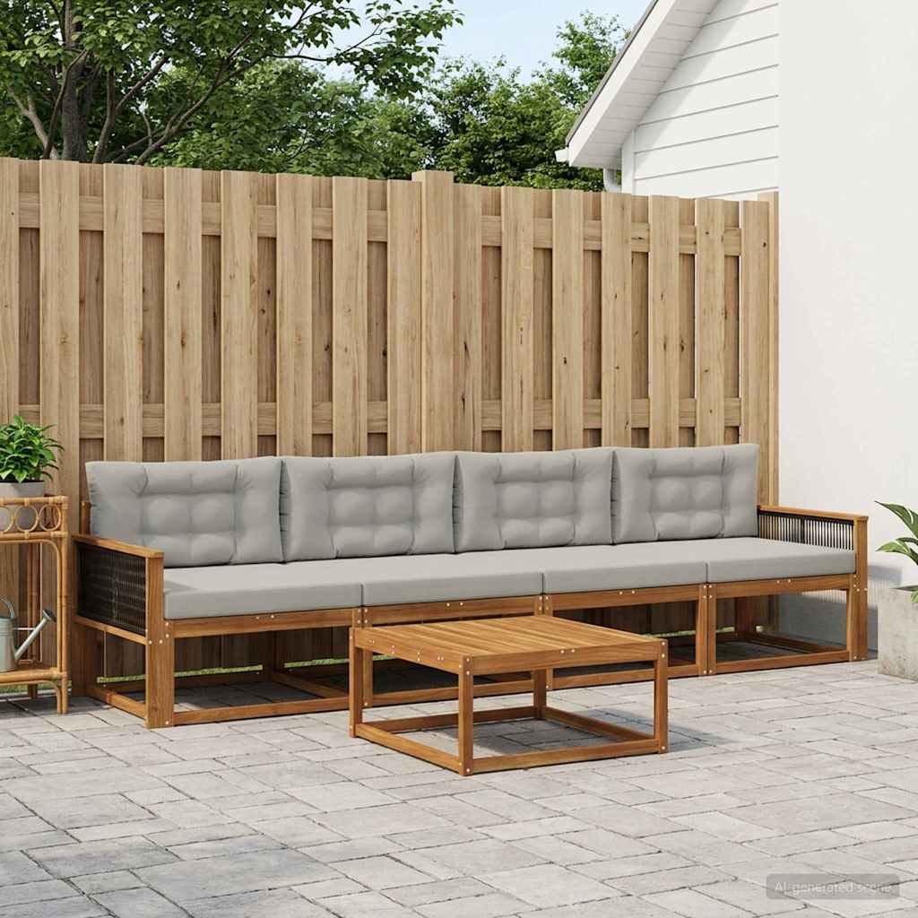 Set di divani da esterno 5 pcs Naturale e Grigio chiaro | homemem39
