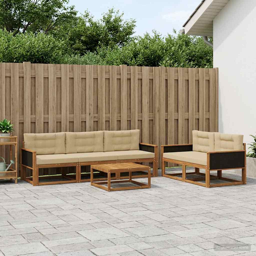 Set di divani da esterno con cuscino 6 pcs Naturale e Beige | homemem39
