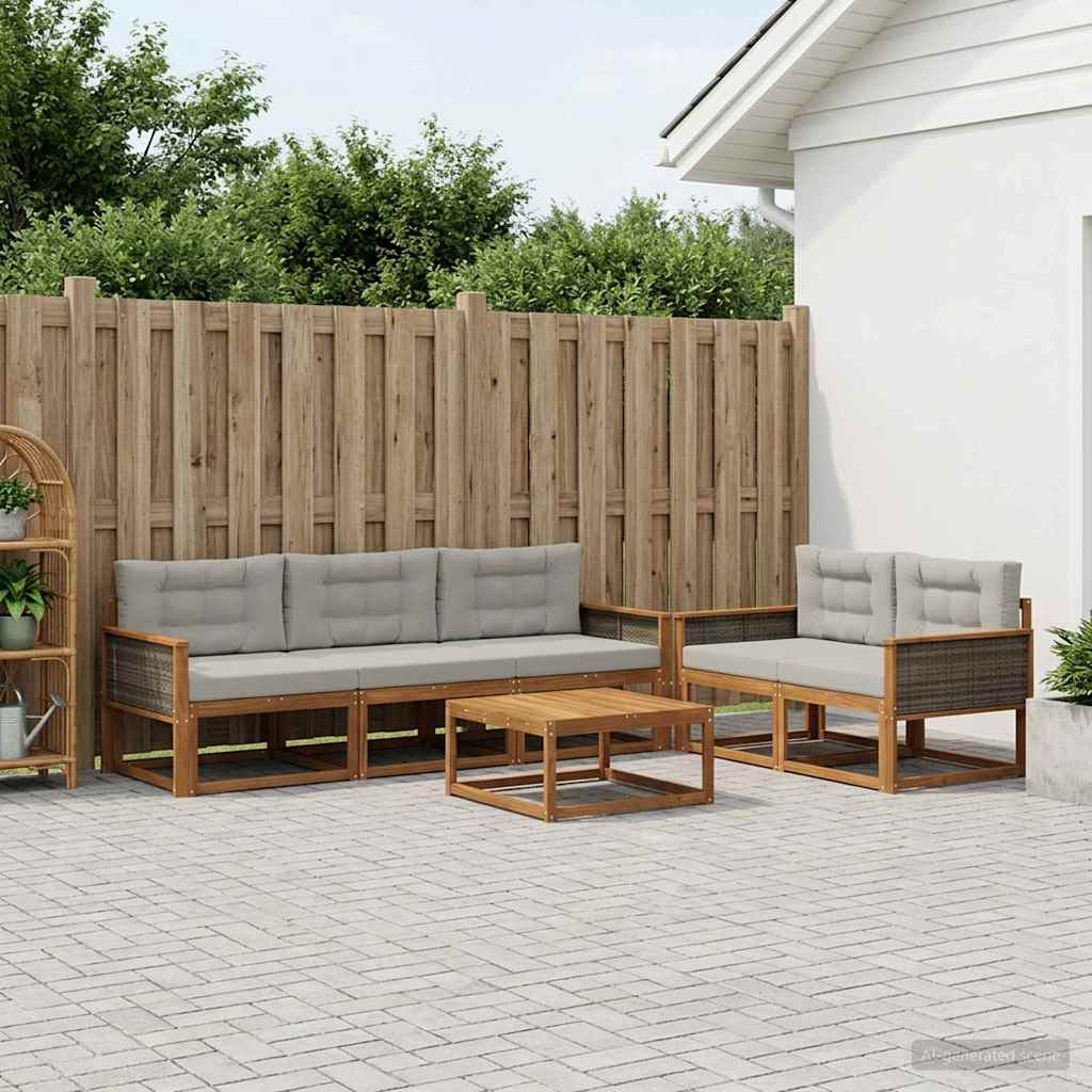 Set di divani da esterno 6 pcs Naturale e Grigio chiaro | homemem39