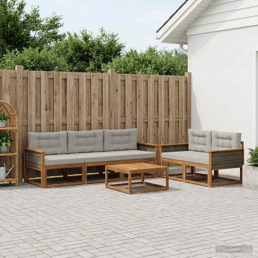 Set di divani da esterno 6 pcs Naturale e Grigio chiaro | homemem39