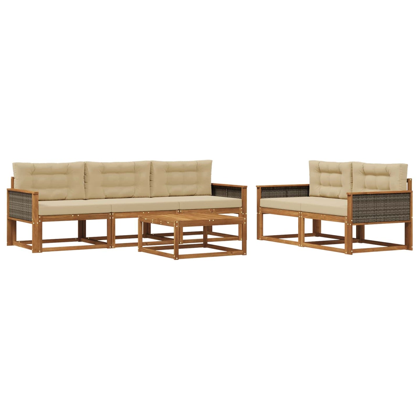 Set di divani da esterno con cuscino 6 pcs Naturale e Beige | homemem39