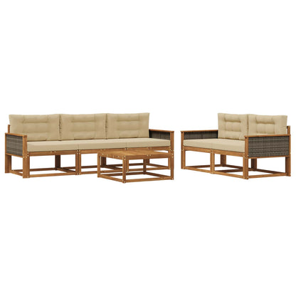 Set di divani da esterno con cuscino 6 pcs Naturale e Beige | homemem39
