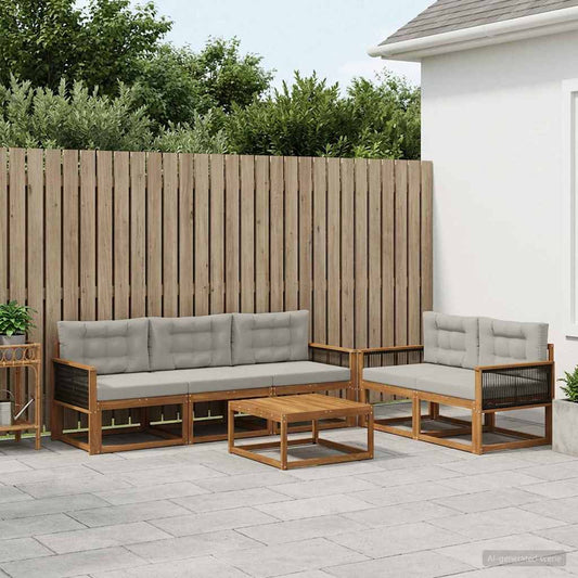 Set di divani da esterno 6 pcs Naturale e Grigio chiaro | homemem39