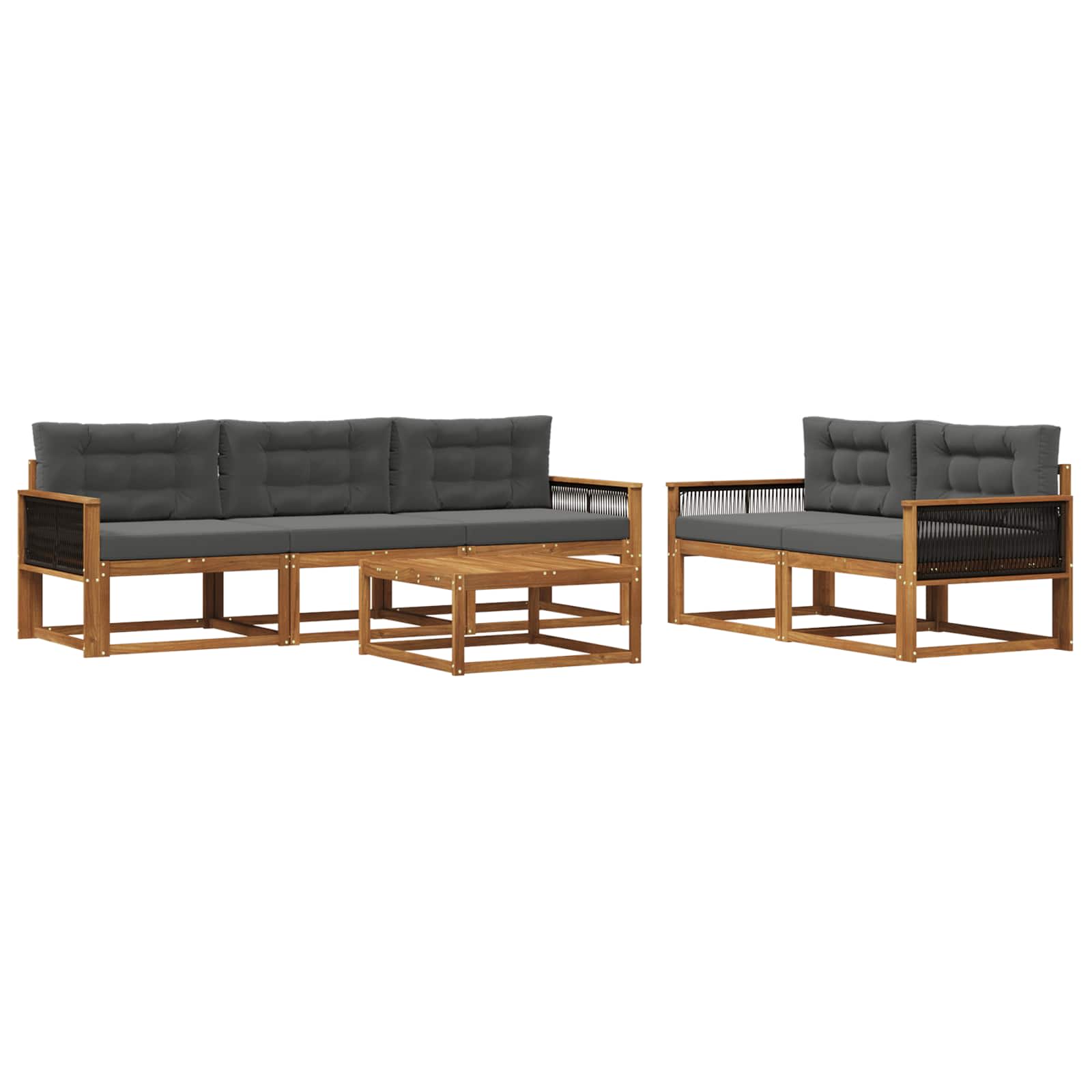 Set di divani da esterno con cuscino 6 pcs Naturale e Antracite | homemem39