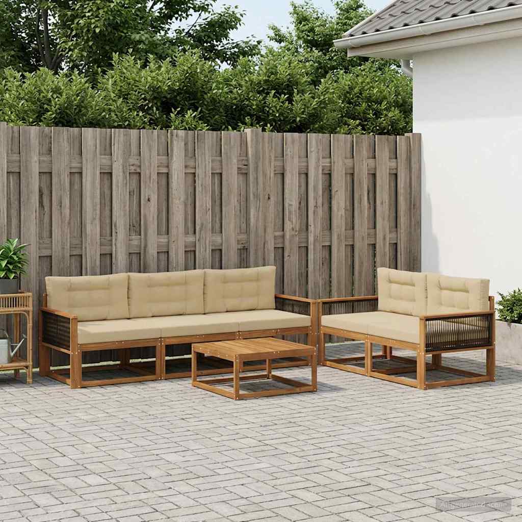 Set di divani da esterno con cuscino 6 pcs Naturale e Beige | homemem39