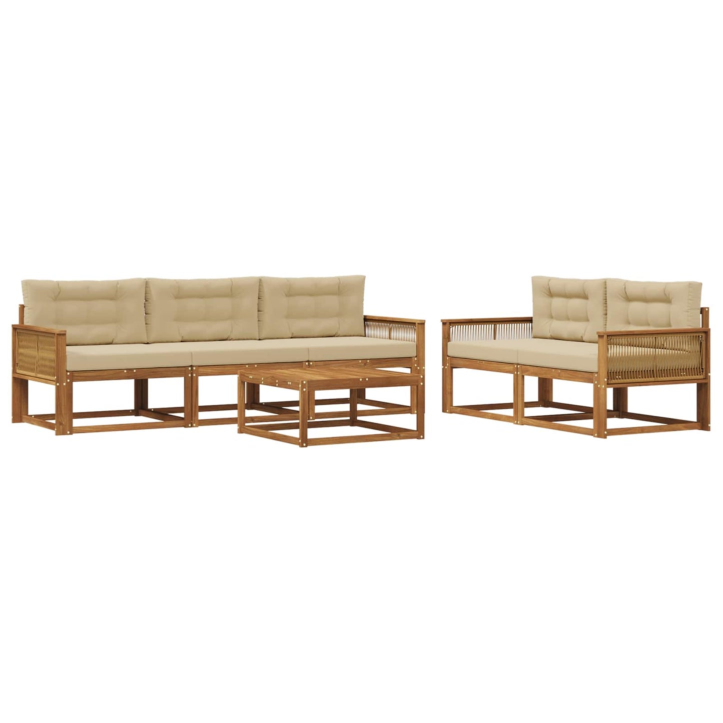 Set di divani da esterno con cuscino 6 pcs Naturale e Beige | homemem39