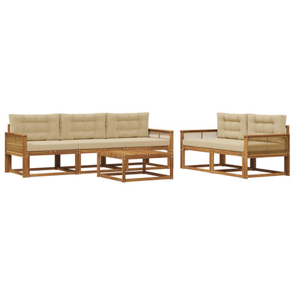 Set di divani da esterno con cuscino 6 pcs Naturale e Beige | homemem39