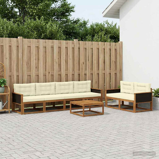 Set di divani da esterno con cuscino 7 pcs Naturale e Crema