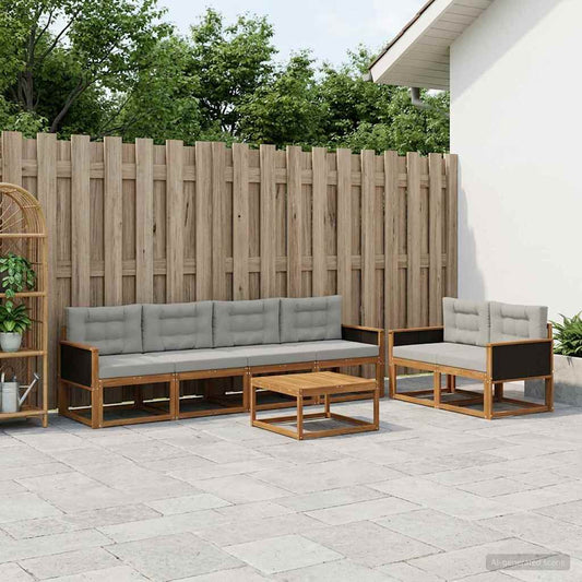 Set di divani da esterno 7 pcs Naturale e Grigio chiaro | homemem39