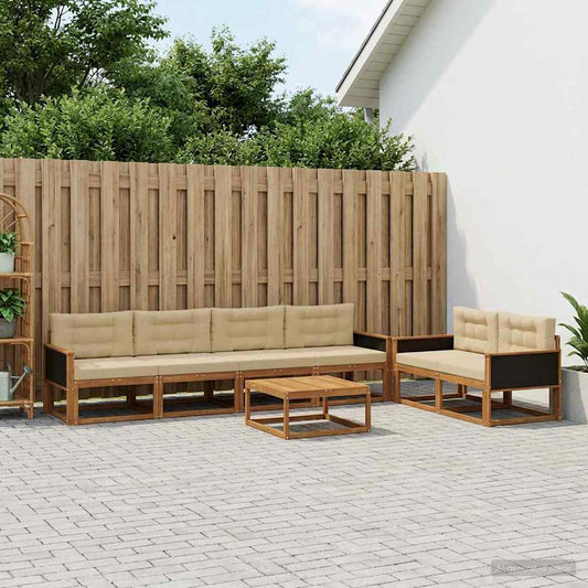 Set di divani da esterno con cuscino 7 pcs Naturale e Beige | homemem39