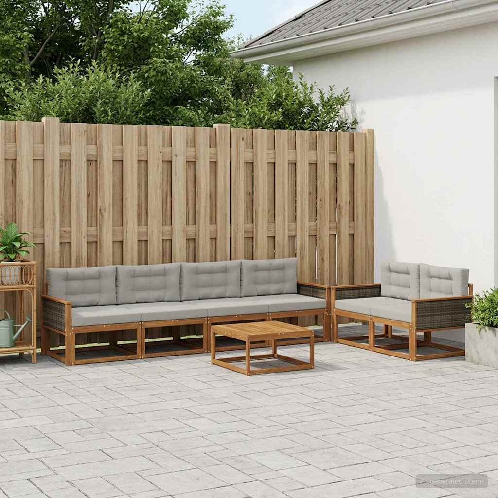 Set di divani da esterno 7 pcs Naturale e Grigio chiaro | homemem39