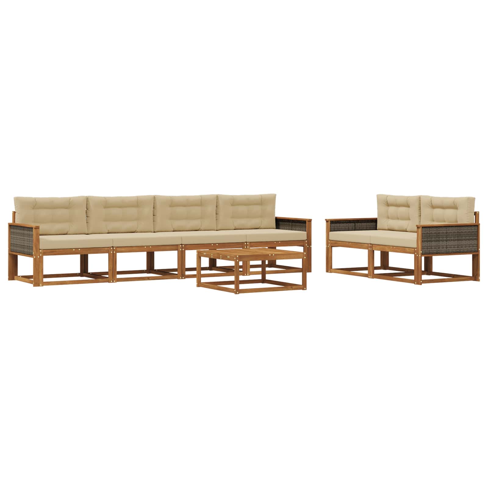 Set di divani da esterno con cuscino 7 pcs Naturale e Beige | homemem39