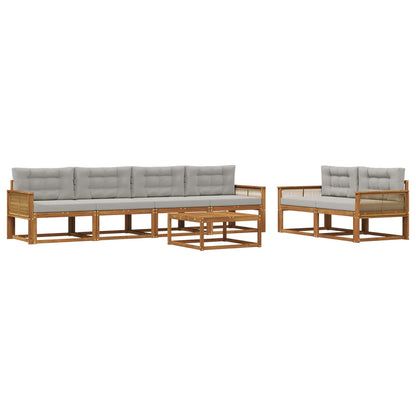 Set di divani da esterno 7 pcs Naturale e Grigio chiaro | homemem39
