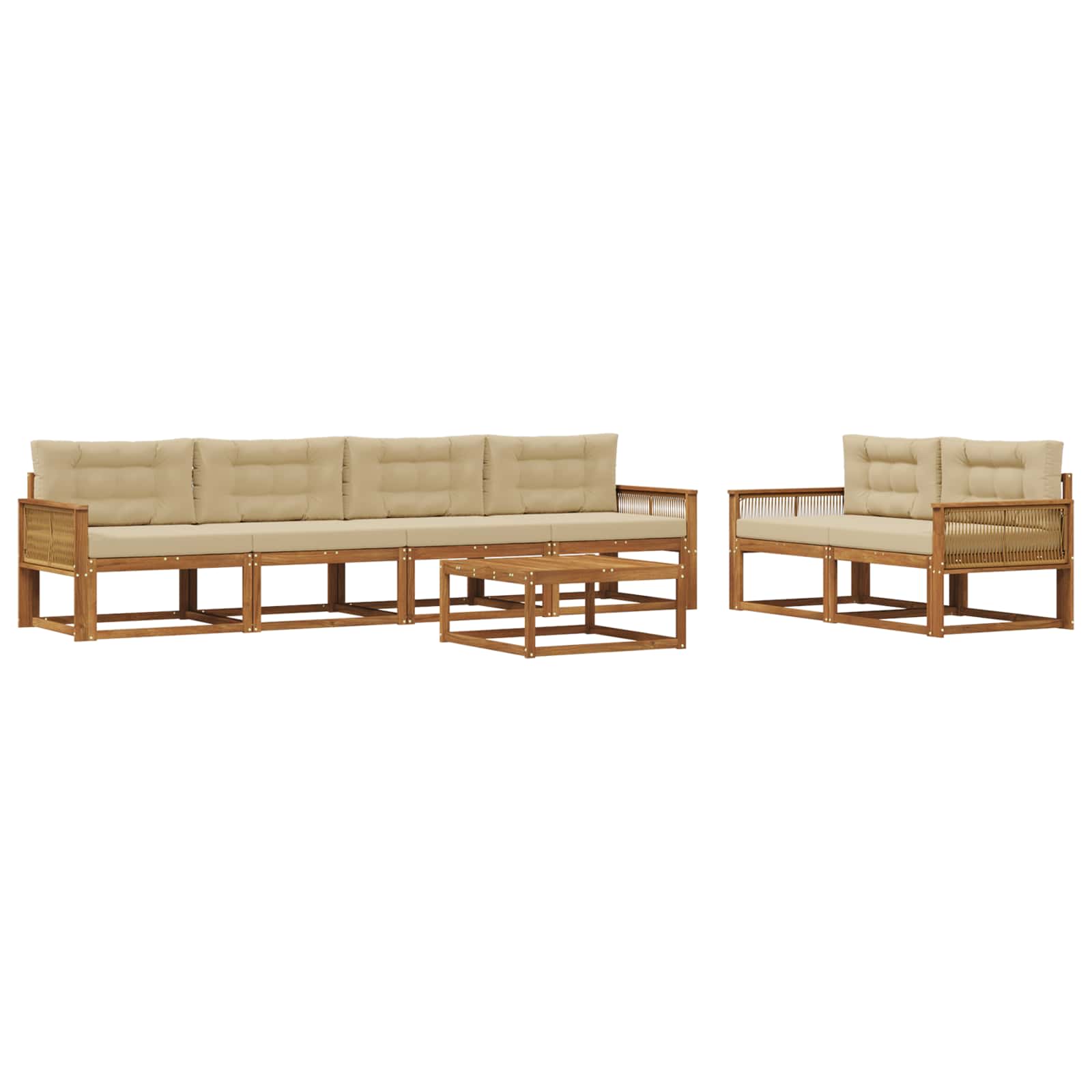 Set di divani da esterno con cuscino 7 pcs Naturale e Beige | homemem39