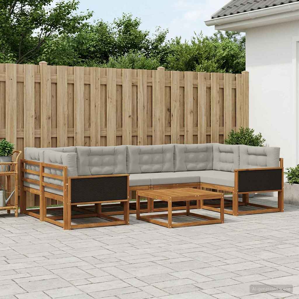 Set di divani da esterno 7 pcs Naturale e Grigio chiaro | homemem39
