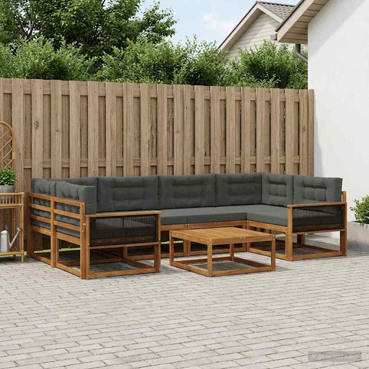 Set di divani da esterno con cuscino 7 pcs Naturale e Antracite | homemem39