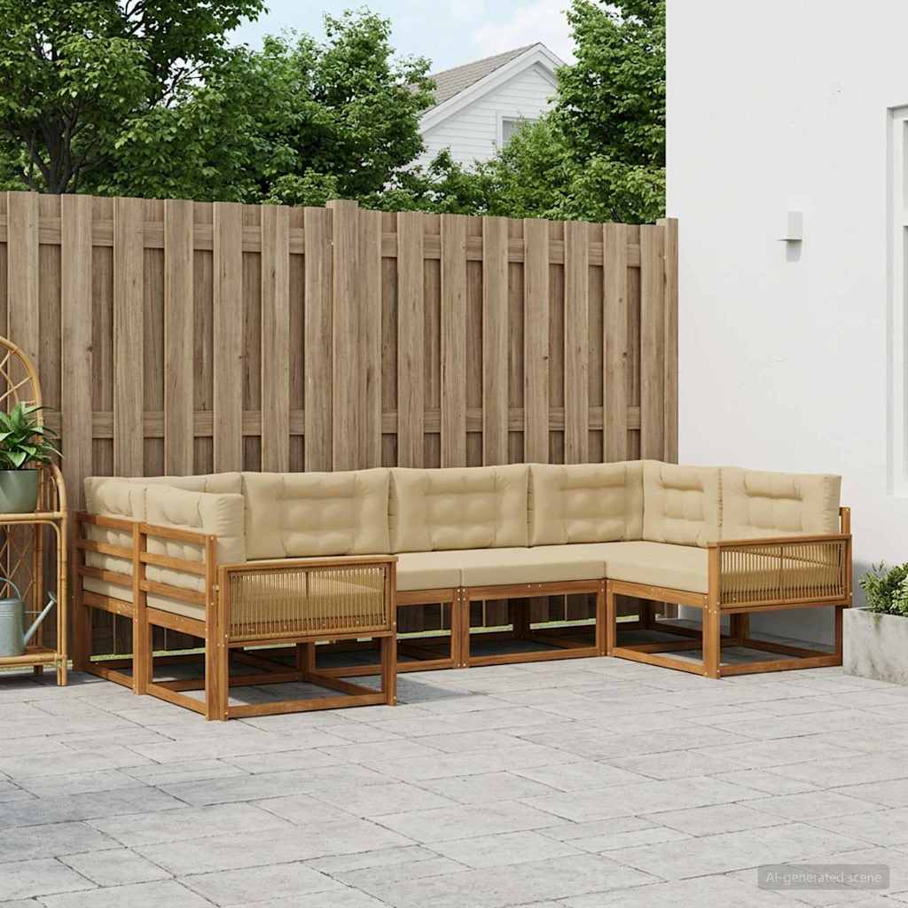 Set di divani da esterno con cuscino 7 pcs Naturale e Beige