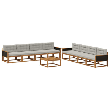 Set di divani da esterno 9 pcs Naturale e Grigio chiaro