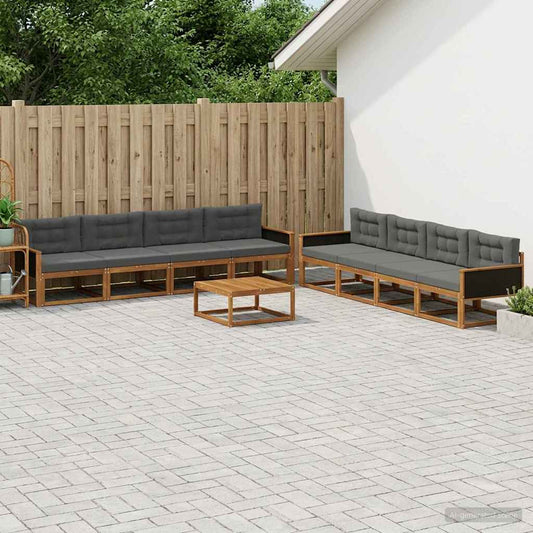 Set di divani da esterno con cuscino 9 pcs Naturale e Antracite | homemem39