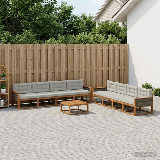 Set di divani da esterno 9 pcs Naturale e Grigio chiaro | homemem39