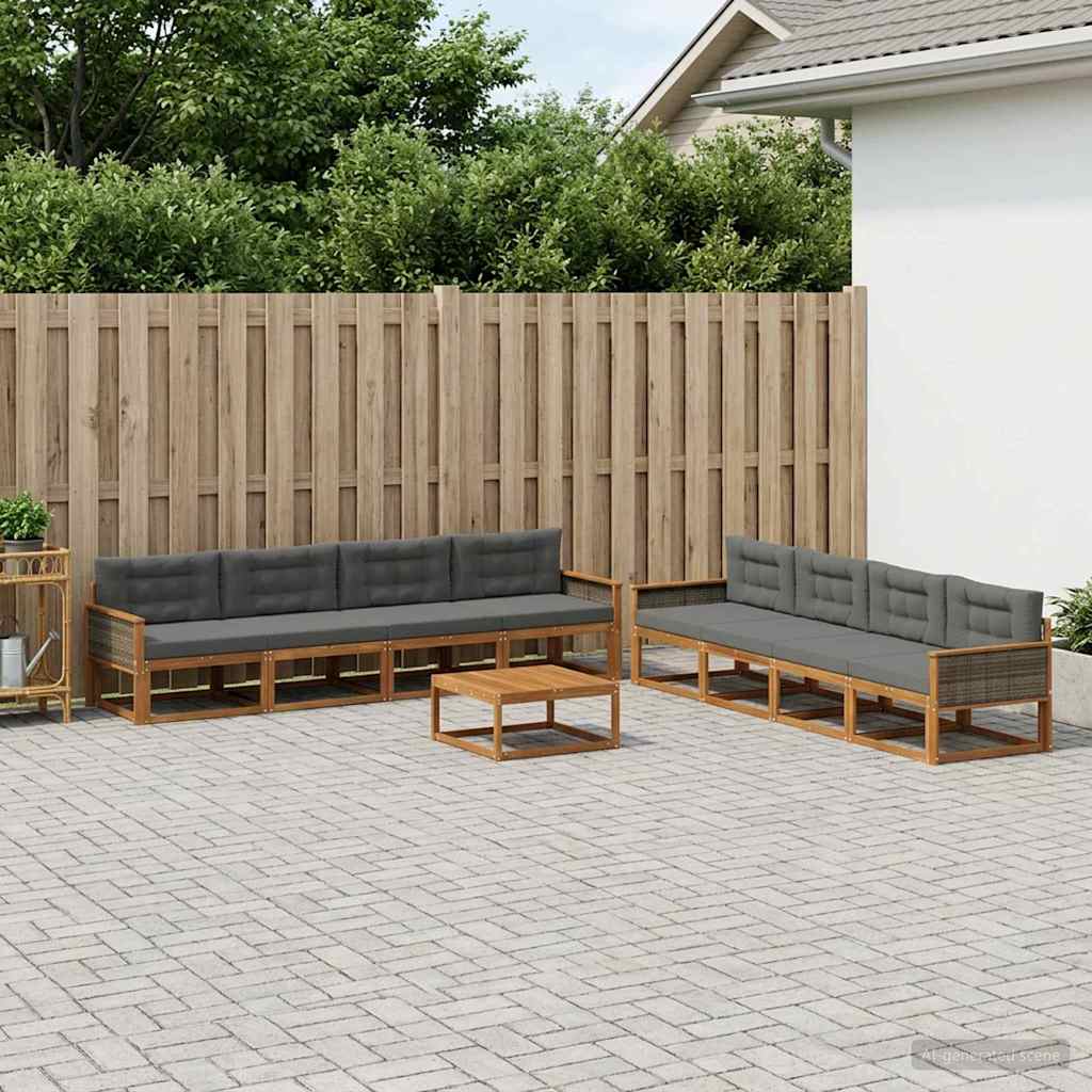 Set di divani da esterno con cuscino 9 pcs Naturale e Antracite | homemem39