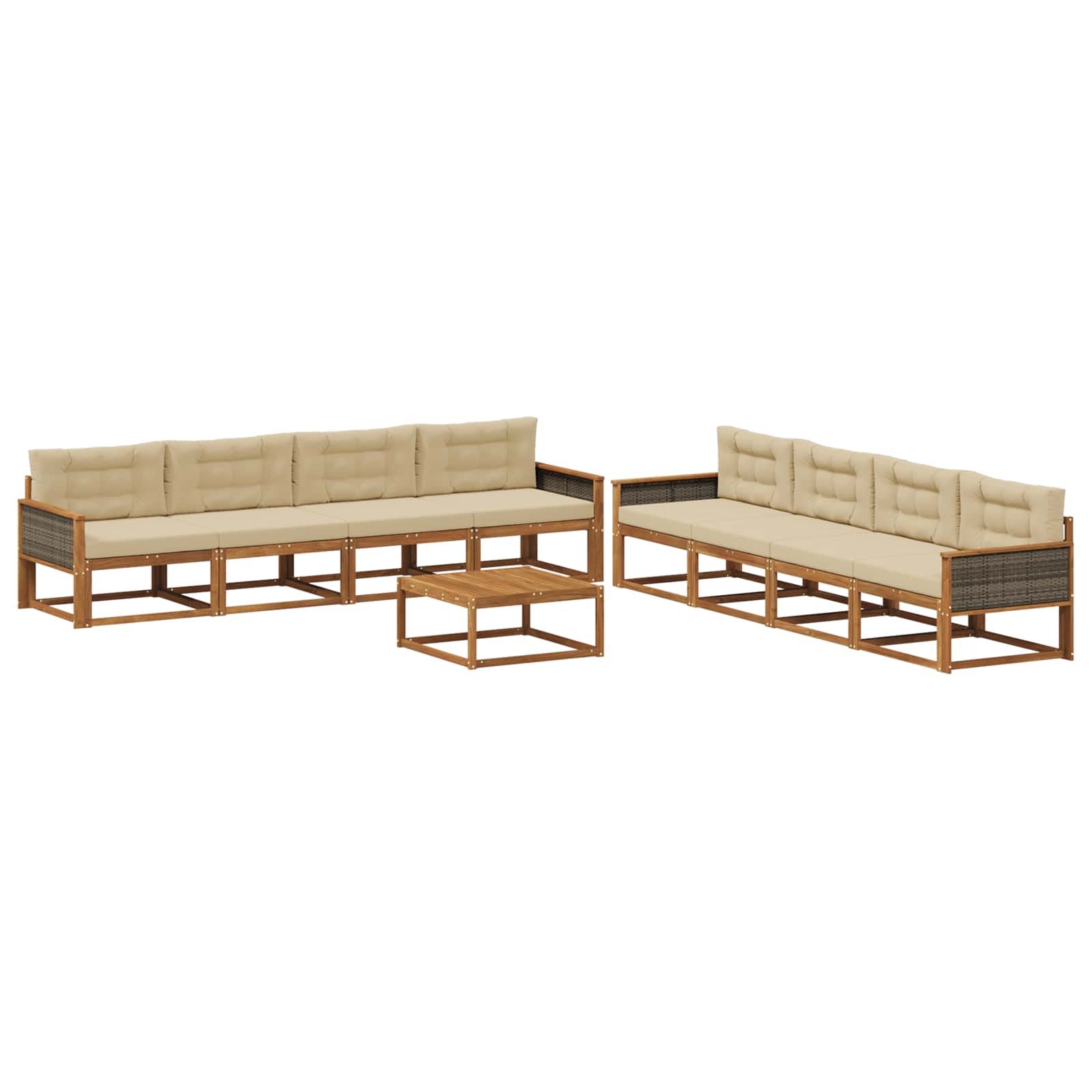 Set di divani da esterno con cuscino 9 pcs Naturale e Beige | homemem39