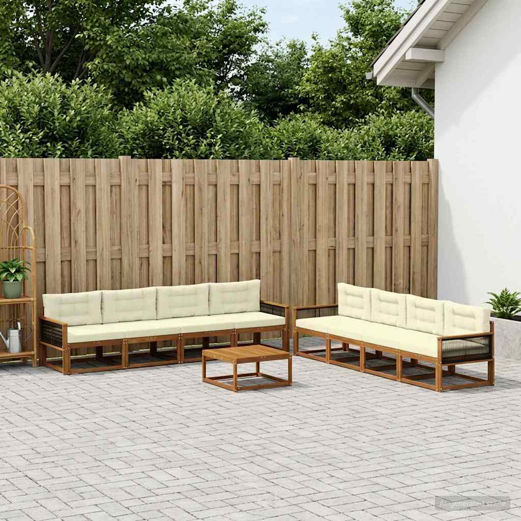 Set di divani da esterno con cuscino 9 pcs Naturale e Crema | homemem39