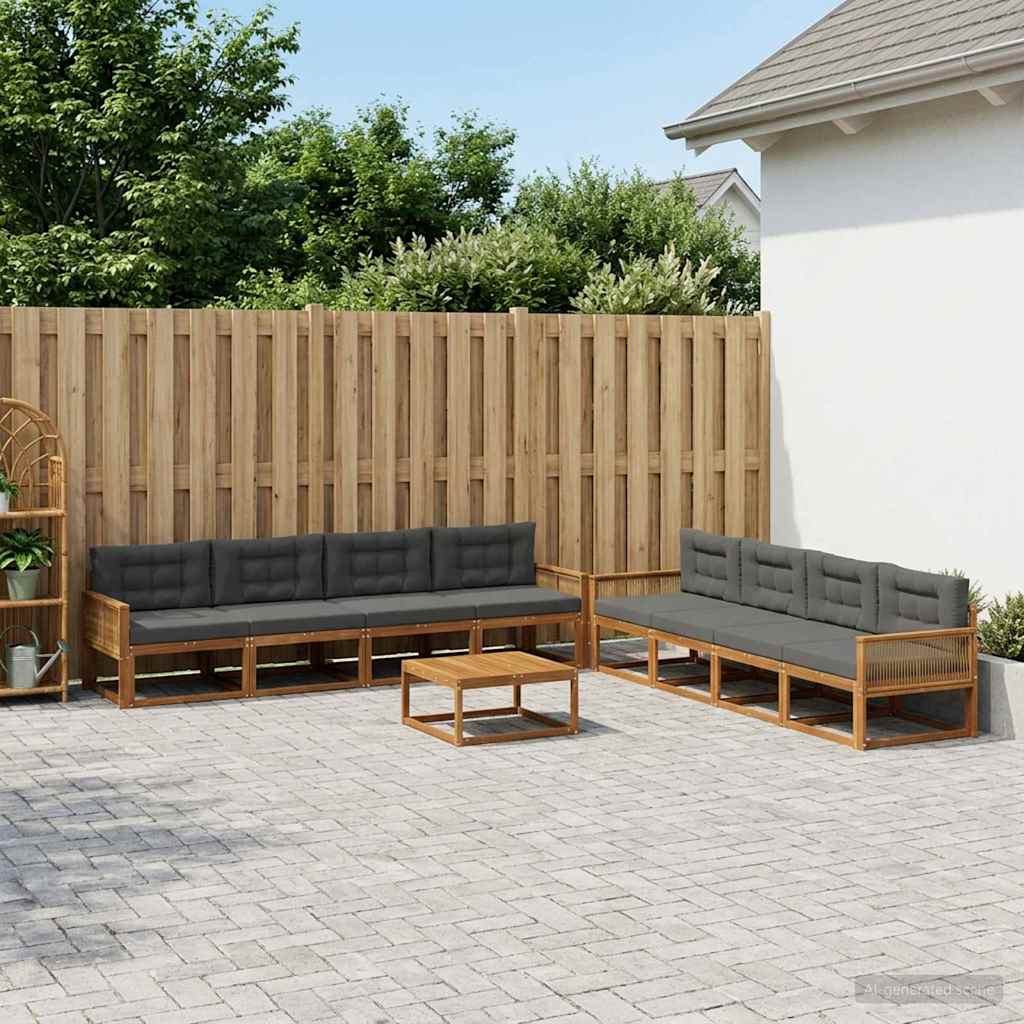 Set di divani da esterno con cuscino 9 pcs Naturale e Antracite | homemem39
