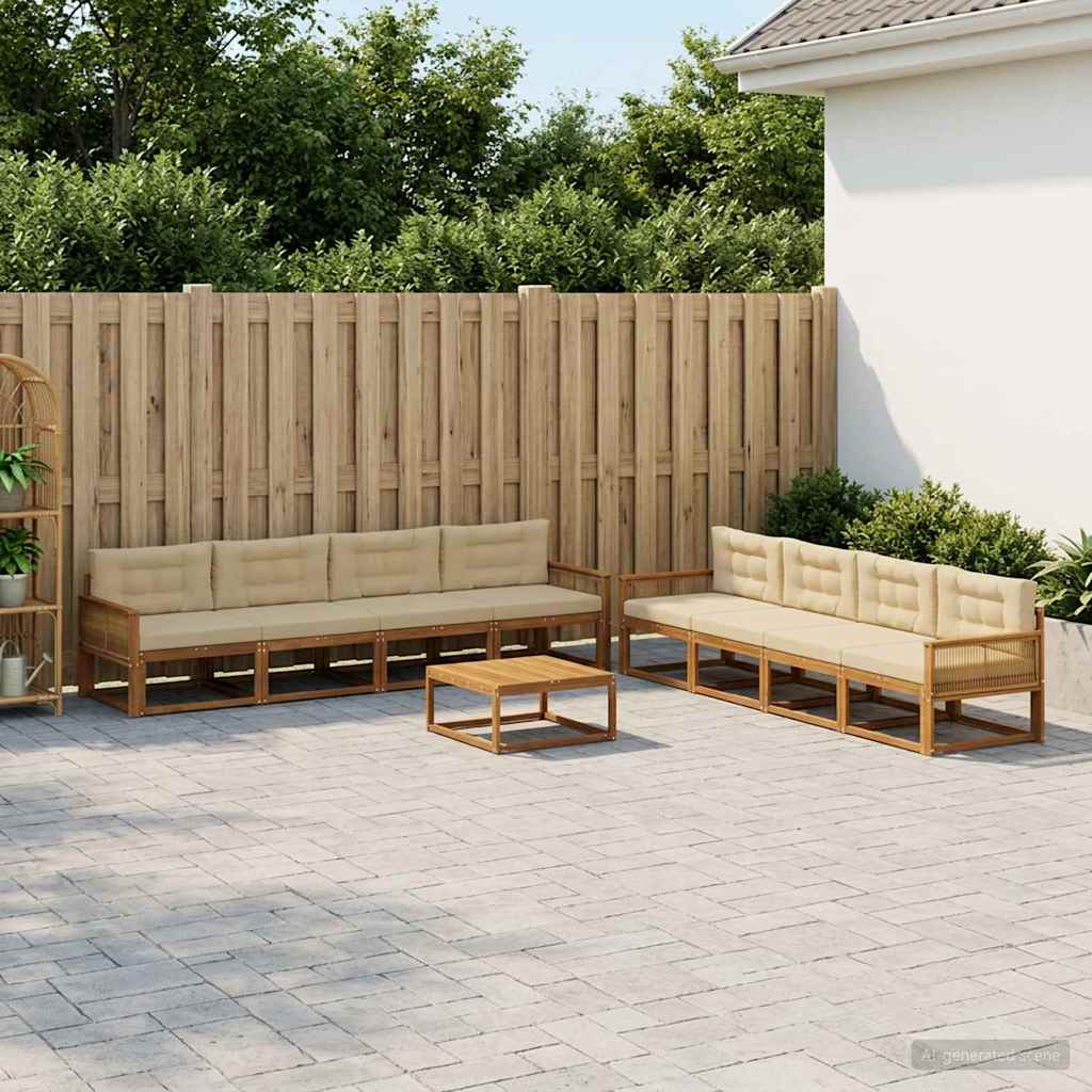 Set di divani da esterno con cuscino 9 pcs Naturale e Beige | homemem39