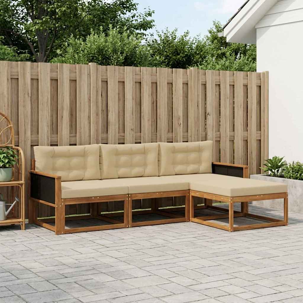 Set di divani da esterno con cuscino 4 pcs Naturale e Beige | homemem39