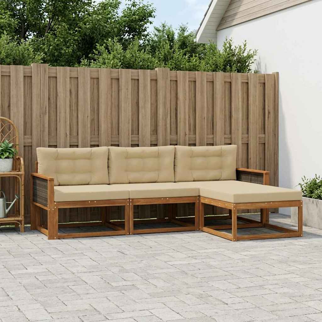 Set di divani da esterno con cuscino 4 pcs Naturale e Beige | homemem39