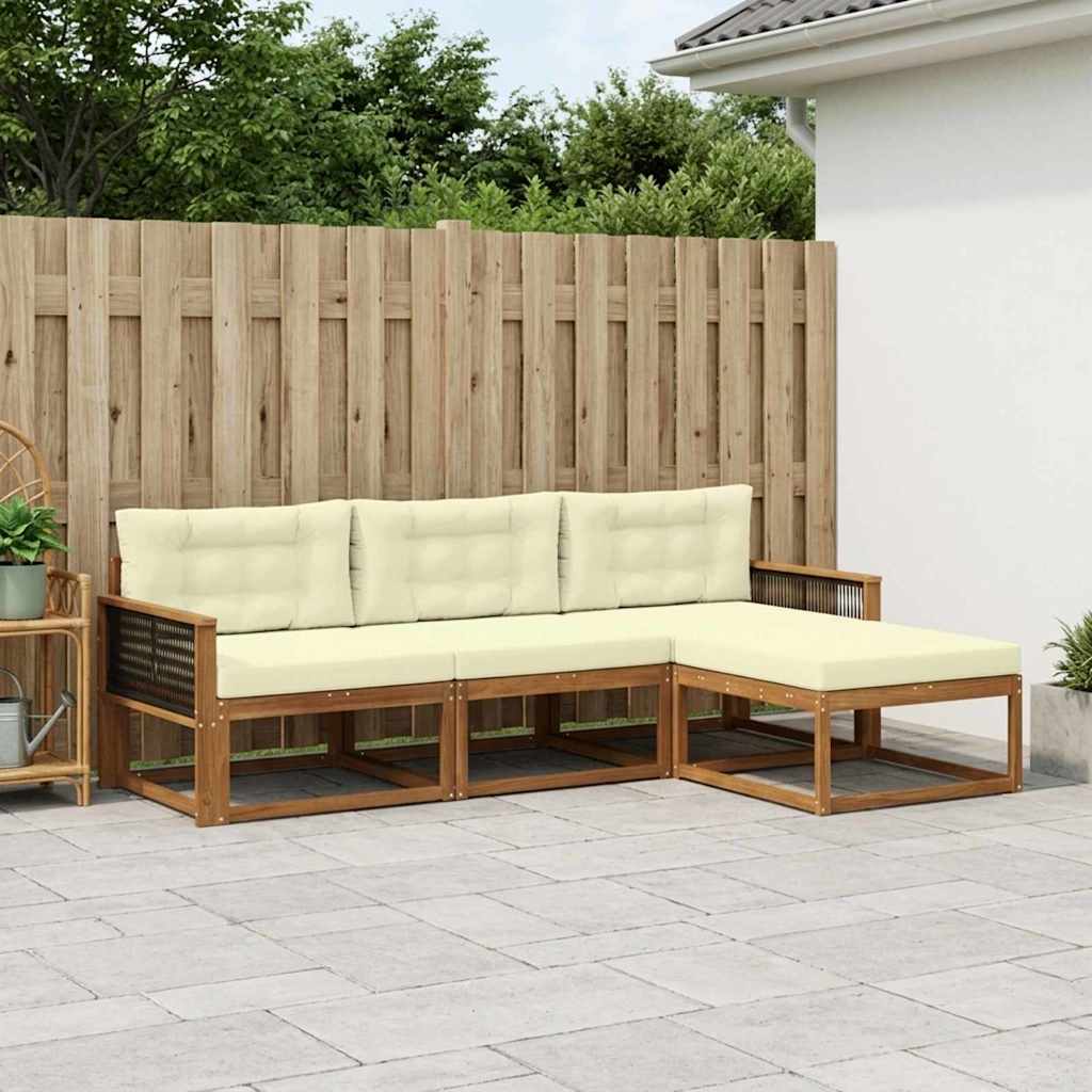Set di divani da esterno con cuscino 4 pcs Naturale e Crema