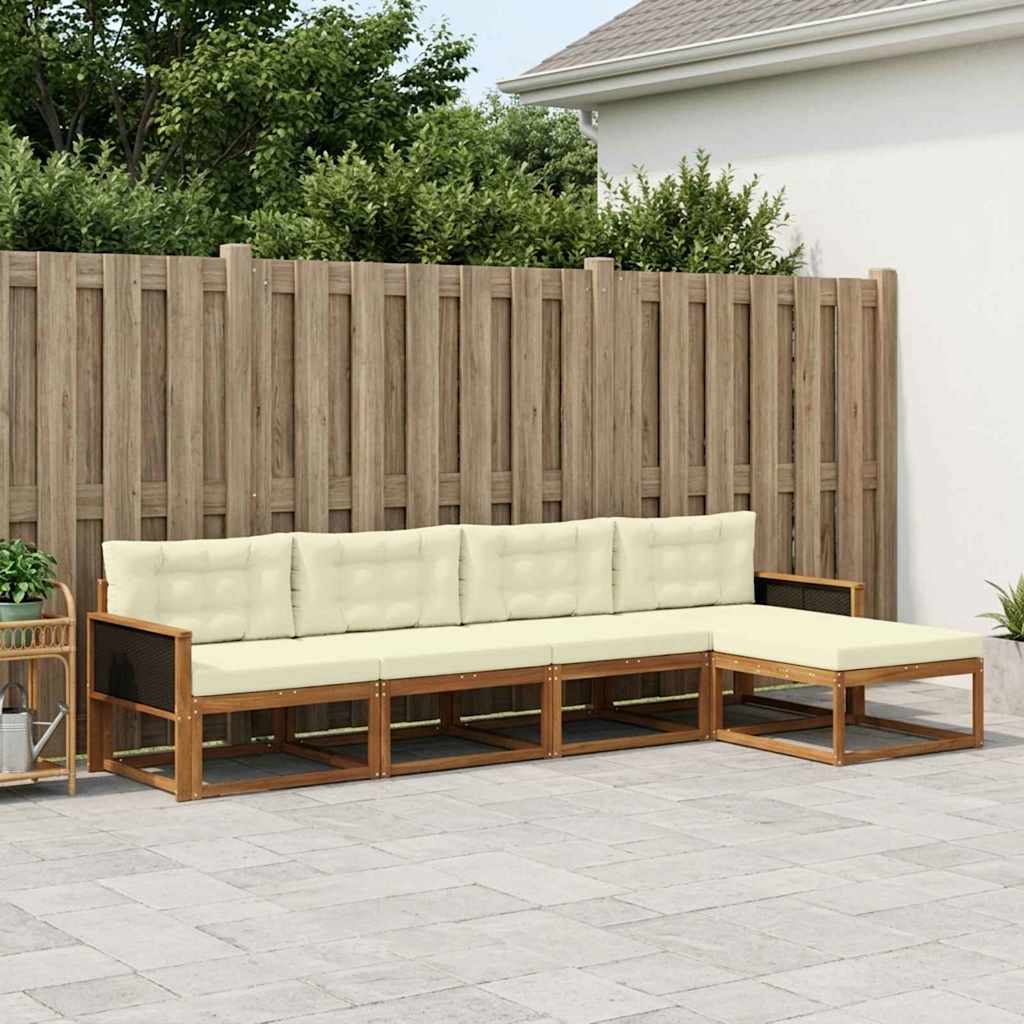 Set di divani da esterno con cuscino 5 pcs Naturale e Crema
