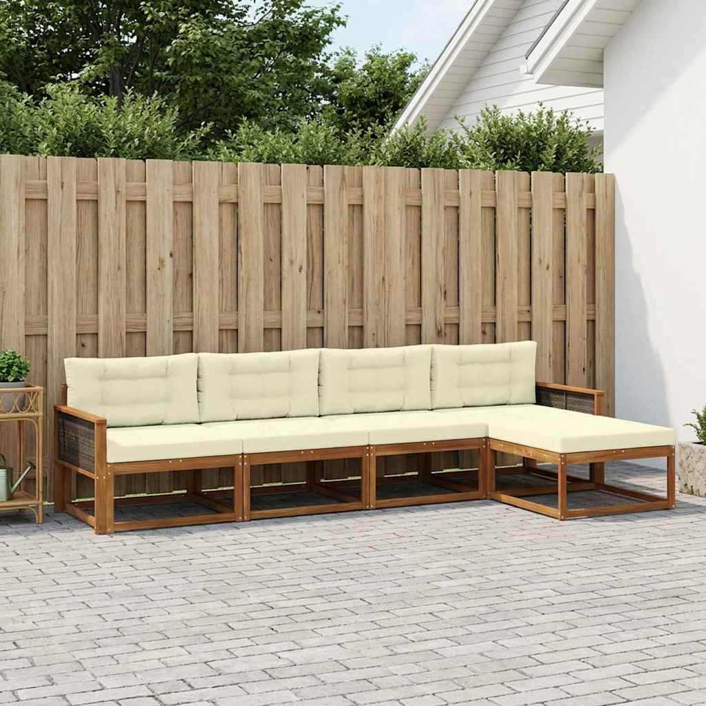 Set di divani da esterno con cuscino 5 pcs Naturale e Crema | homemem39