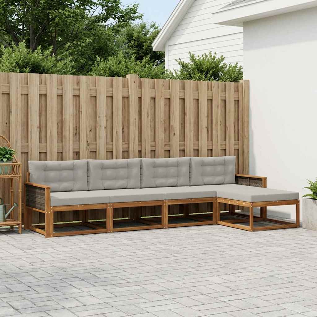 Set di divani da esterno 5 pcs Naturale e Grigio chiaro | homemem39
